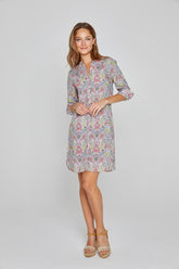 LAURALY – Liberty Dress with Mandarin Collar and 3/4 Sleeves – Straight Cut – Women – Kensington Park 136A